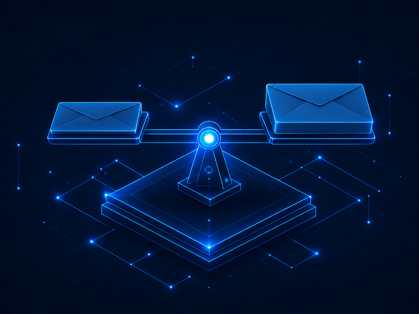 Two sealed envelopes of noticeably different thickness resting on a level scale that reads even.