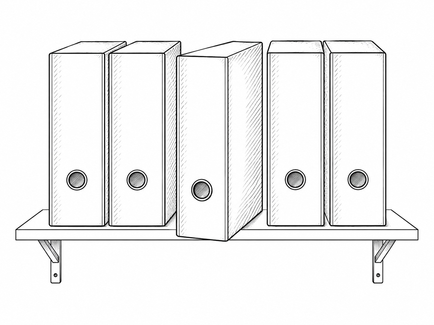 A tidy row of blank labeled folders standing upright on a shelf, with one folder slightly pulled forward.