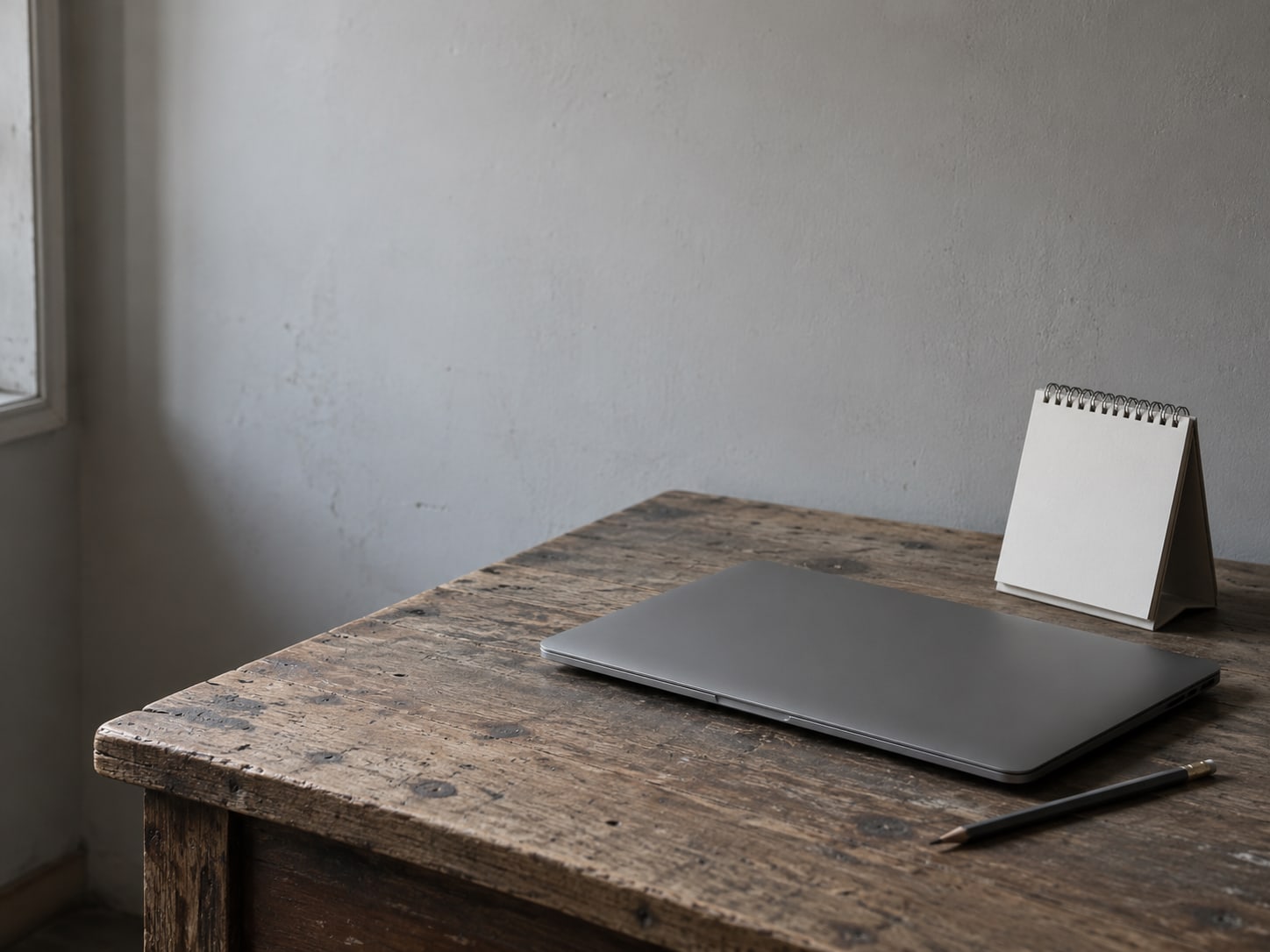 A closed laptop on a desk next to a paper desk calendar with several days circled in pencil.