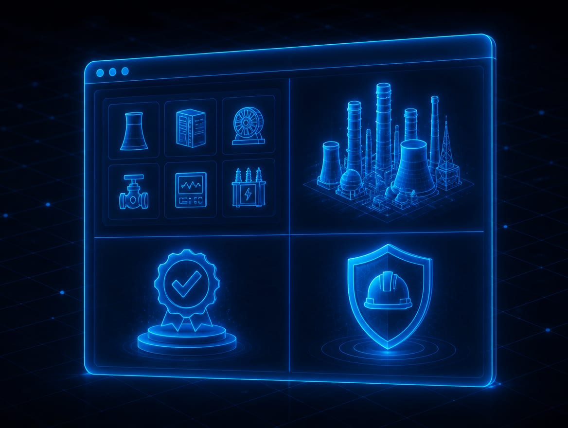 An energy company website showing services, sectors, project proof, and safety information at a glance.