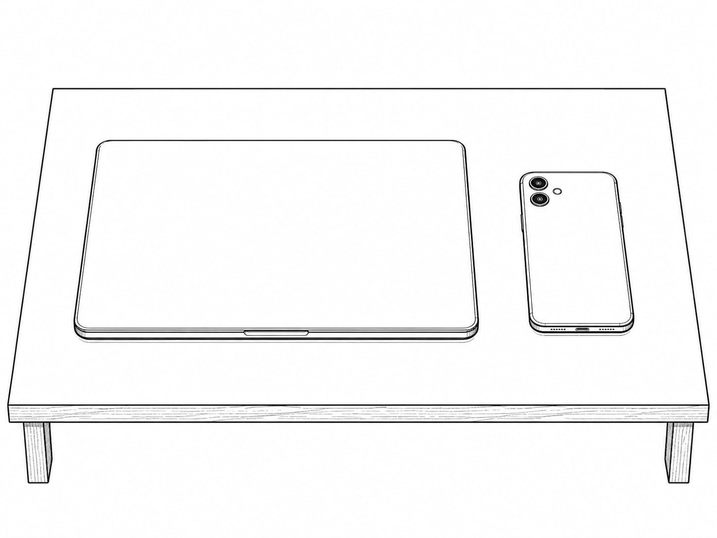 A closed laptop and a smartphone lying face down side by side on a clean desk.