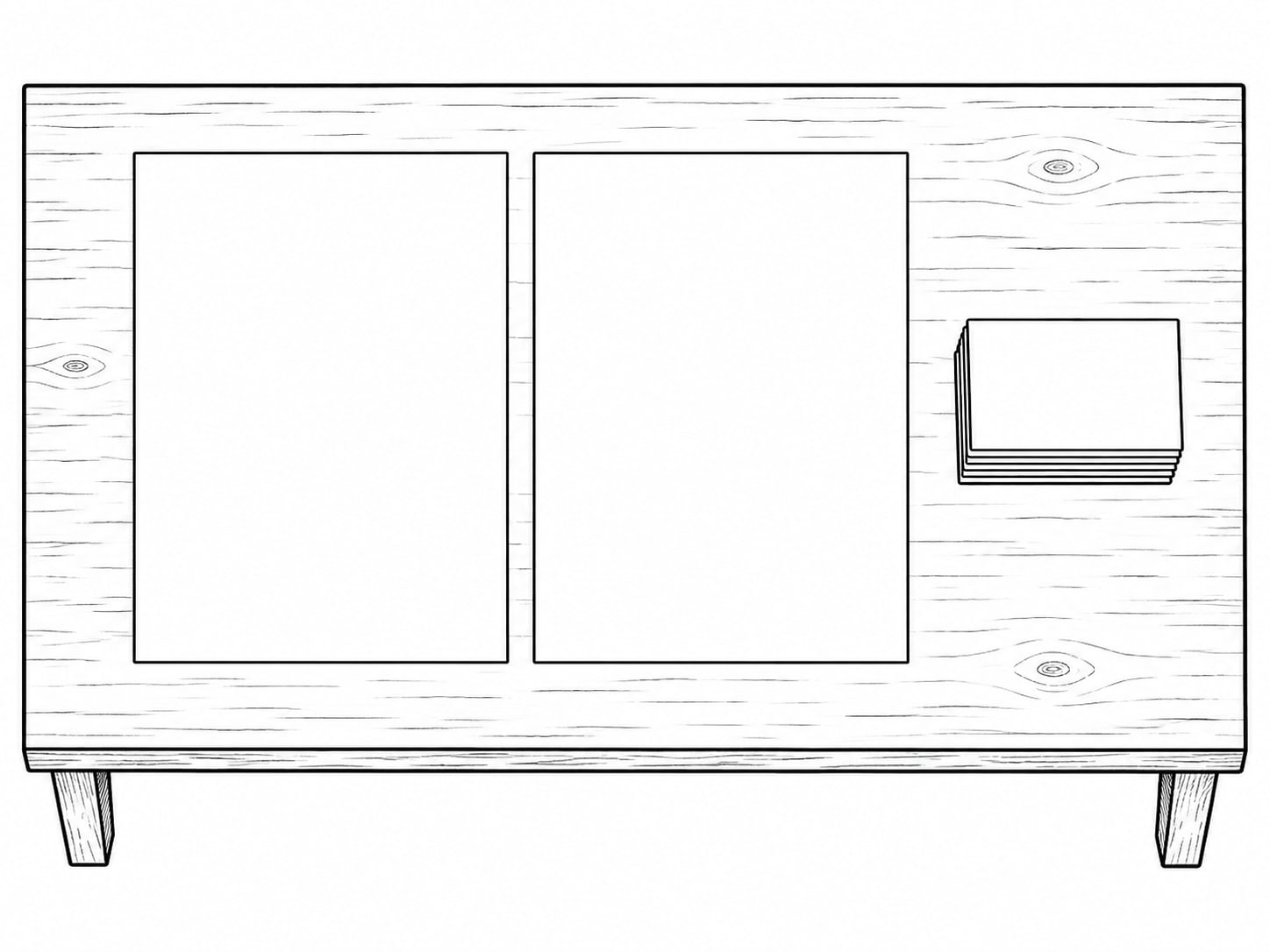 Two identical sheets of blank paper laid side by side on a plain table beside a small stack of index cards.