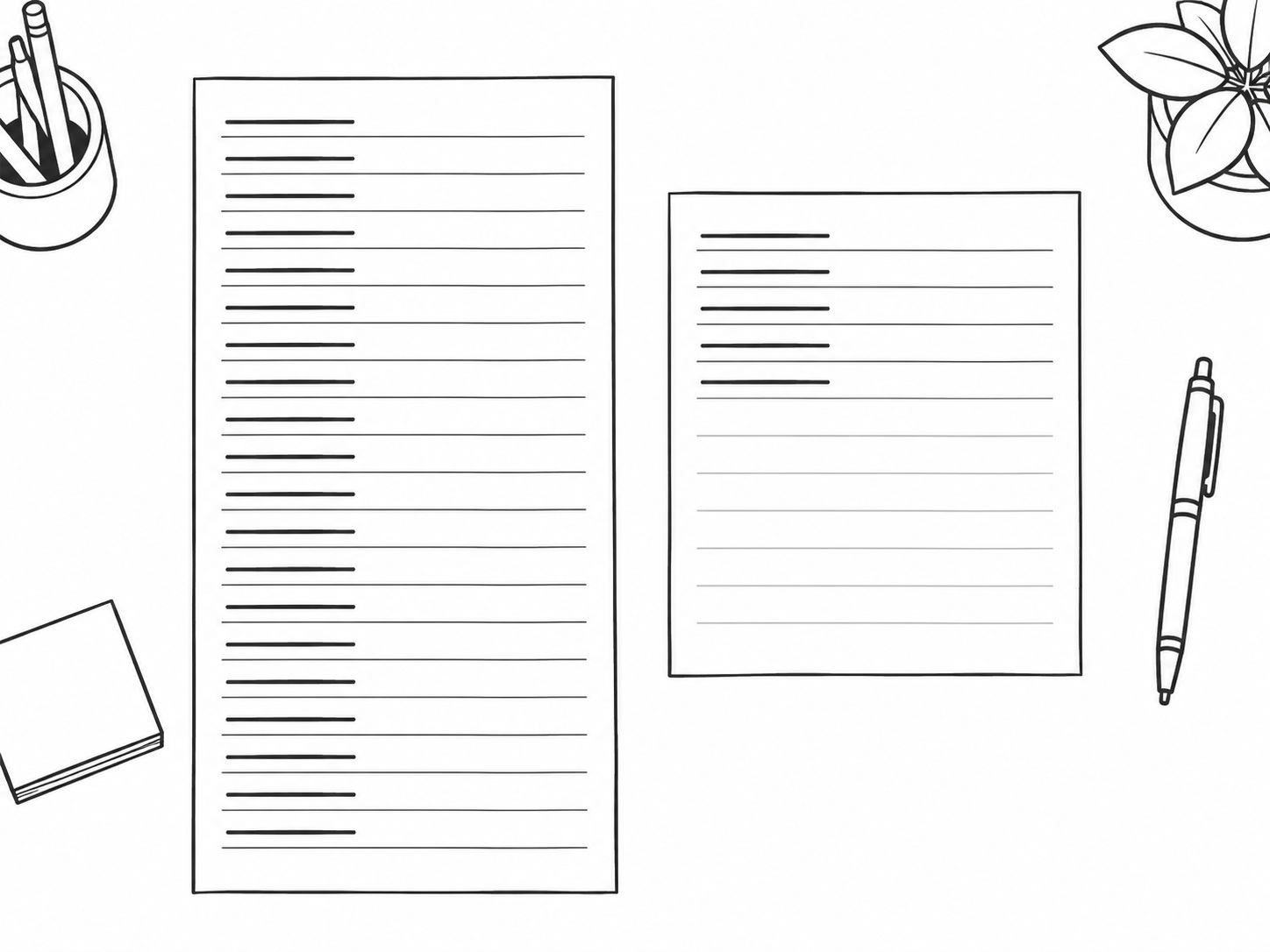 Two printed quotes side by side on a desk, the longer one with every line filled and the shorter one with several blank rows highlighted.
