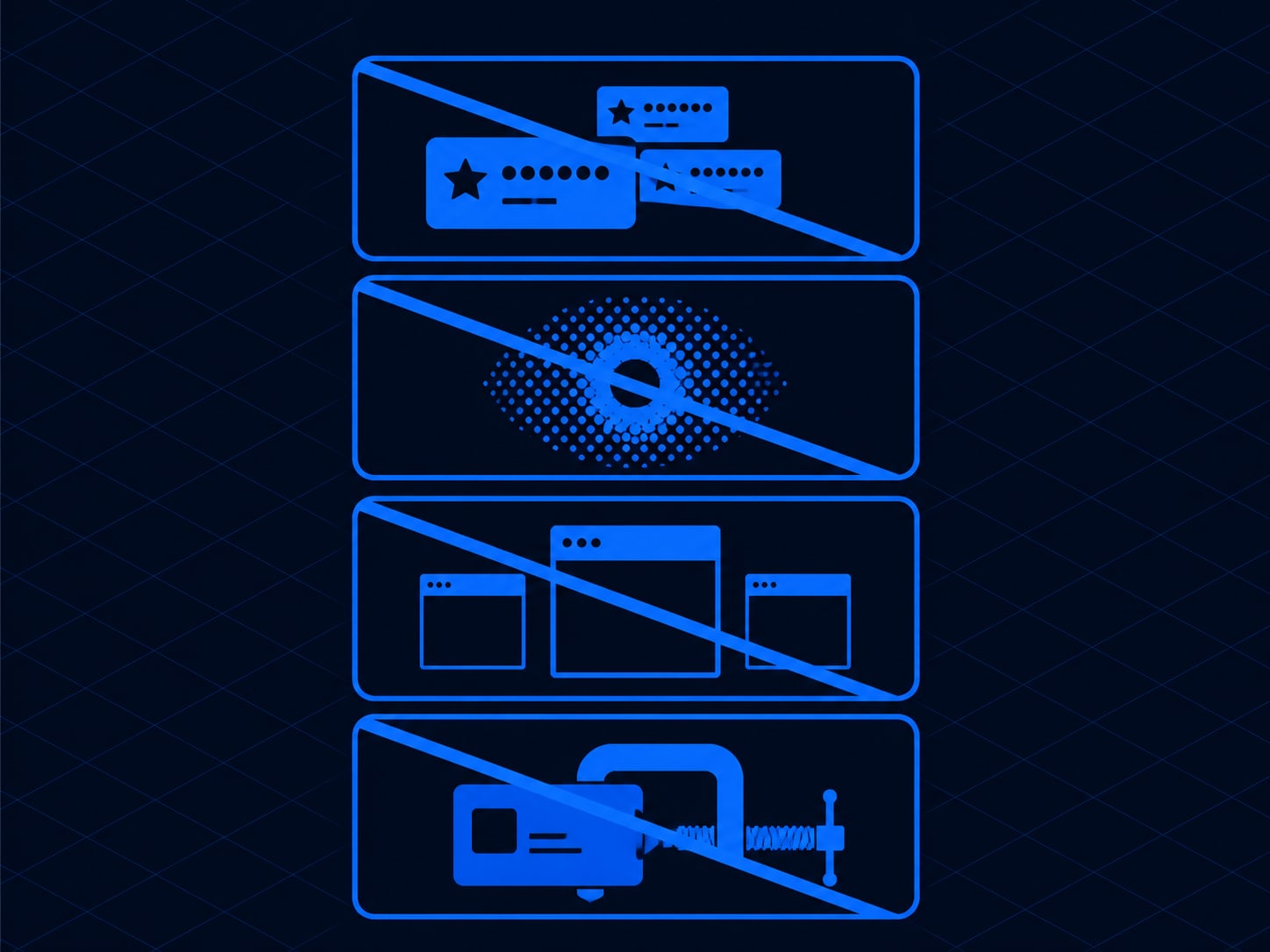 A list of services with the ones that are legally off limits struck through: buying reviews, insider reviews, company-run review sites, and pressuring a customer to take a review down.