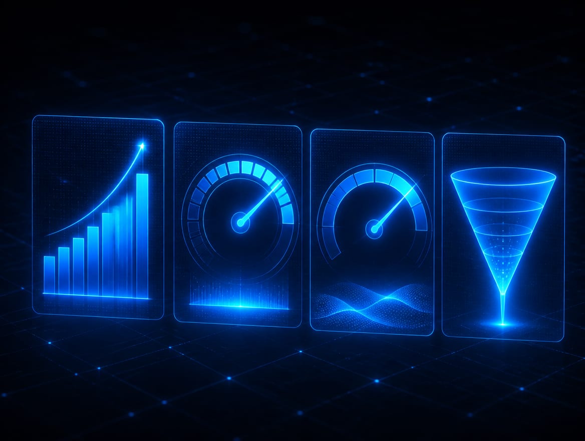 A dashboard tracking impressions, citations, branded searches, and qualified leads over time, not just raw organic sessions.