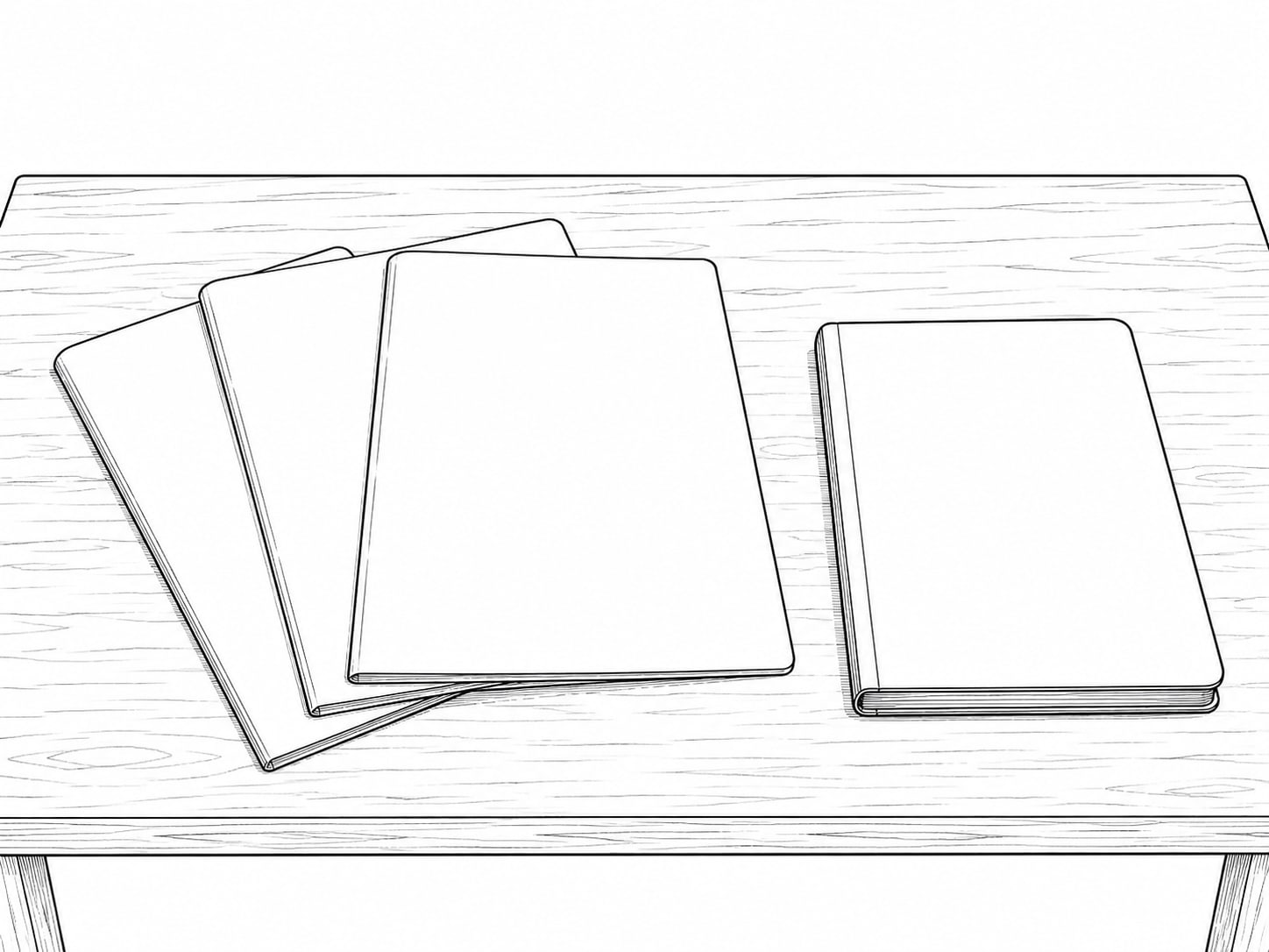 A quiet desk with three unlabeled manila folders fanned out beside a closed notebook.