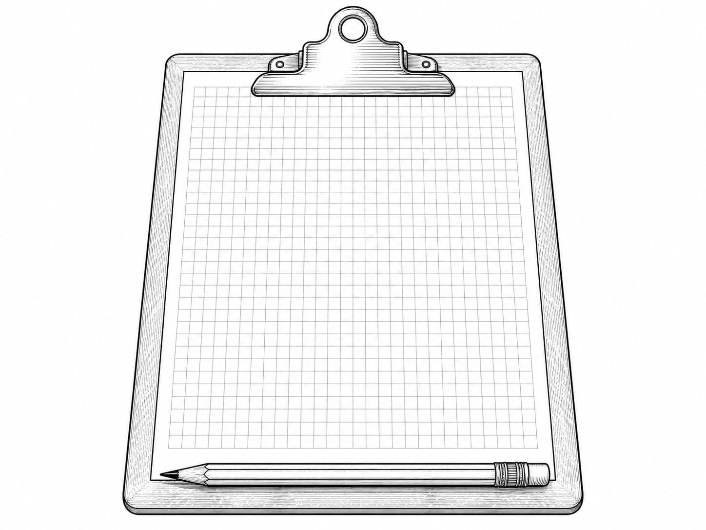 A single sheet of blank graph paper and a pencil resting on a clipboard, with nothing written on it.