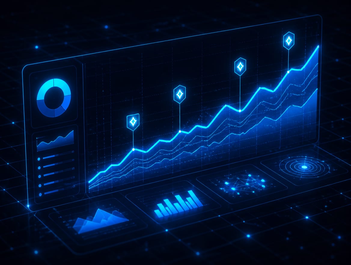 A dashboard tracking AI-feature impressions, referral traffic, and cited pages over time.
