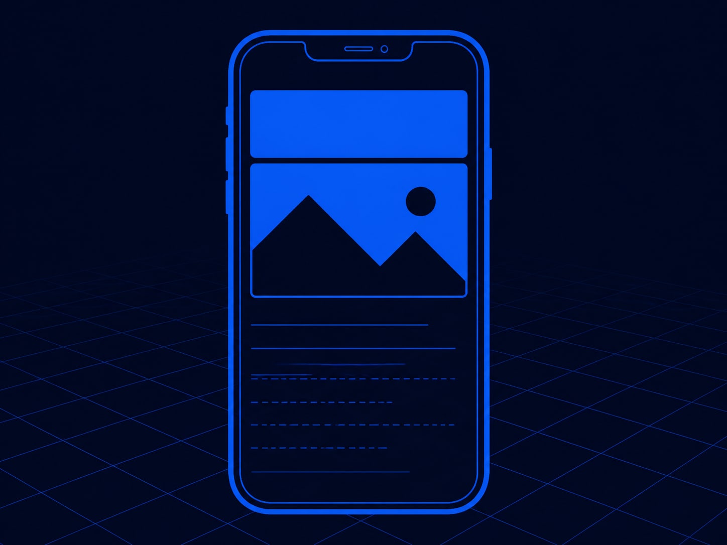 A phone showing a page mid-load with the headline and photo already visible while background scripts still run, illustrating the gap between a page being useful and a page being finished.