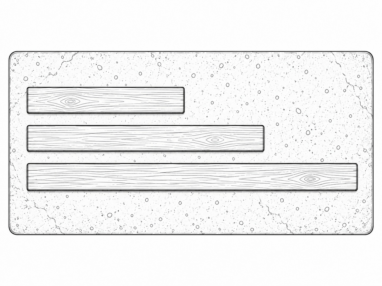 Three unmarked wooden rulers of different lengths laid side by side on a gray stone tabletop, their ends not lining up.