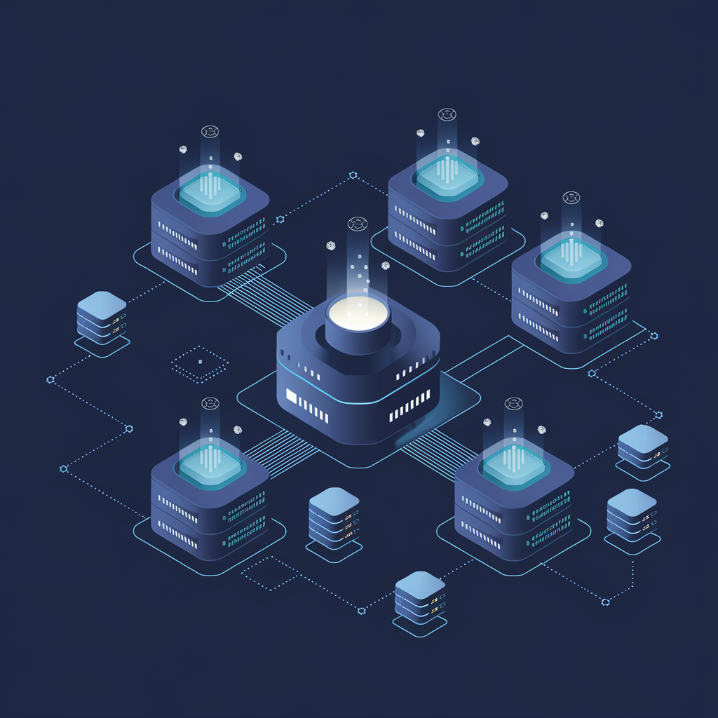 Vector illustration of AI infrastructure showing system architecture and integration points