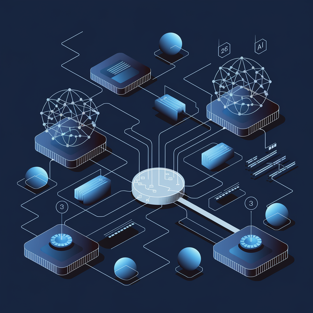 Vector illustration showing AI integration strategy with connected systems and data flow