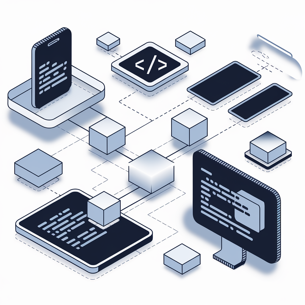 Custom application development illustration showcasing tailored software solutions by Web Leveling