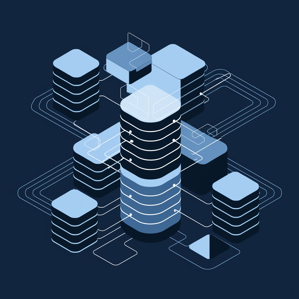 Database architecture illustration showing data management and storage solutions