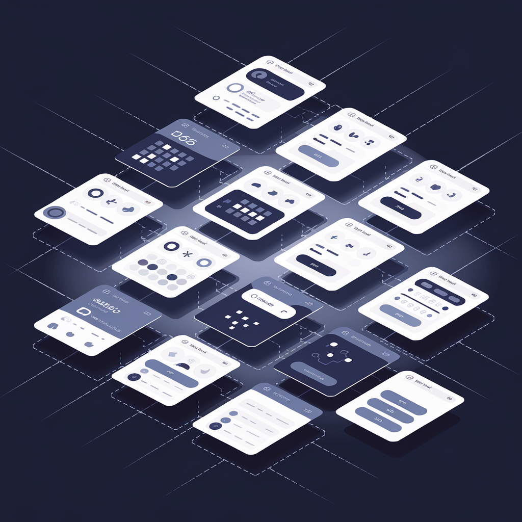 Frontend development illustration showing modern UI/UX design principles