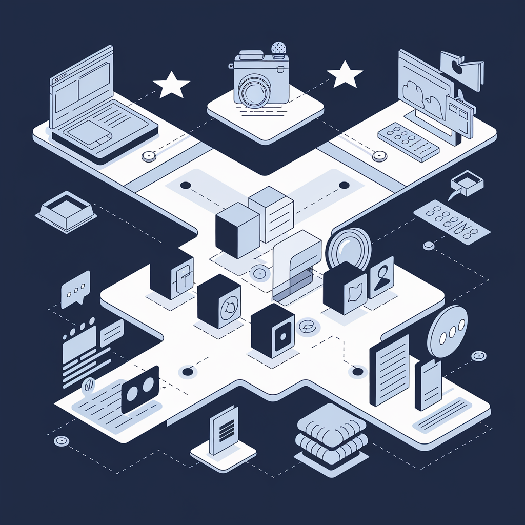 Strategic content marketing workflow showing content creation, distribution, and audience engagement