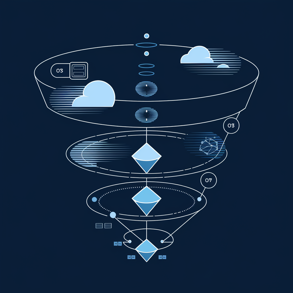 Marketing funnel visualization showing customer journey from awareness to conversion