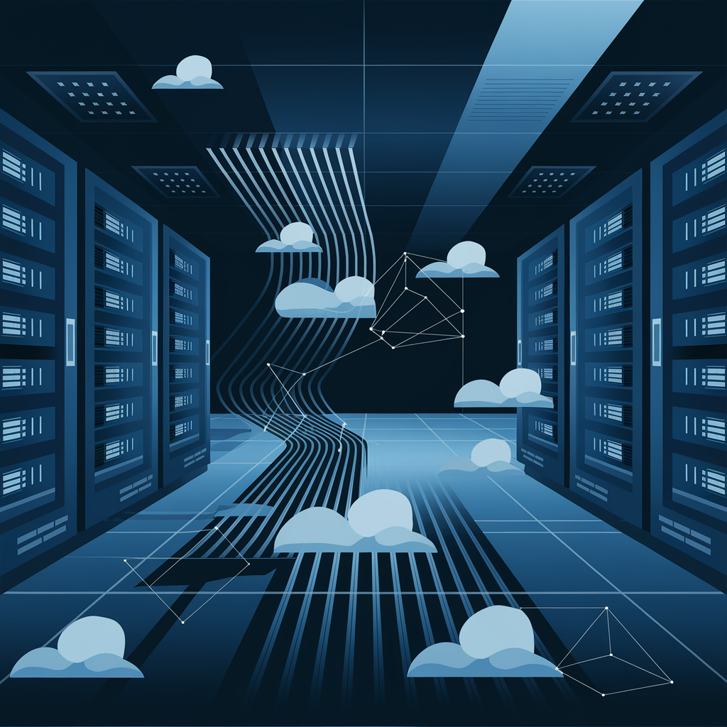 Modern server racks illustration showcasing Web Leveling's reliable hosting infrastructure