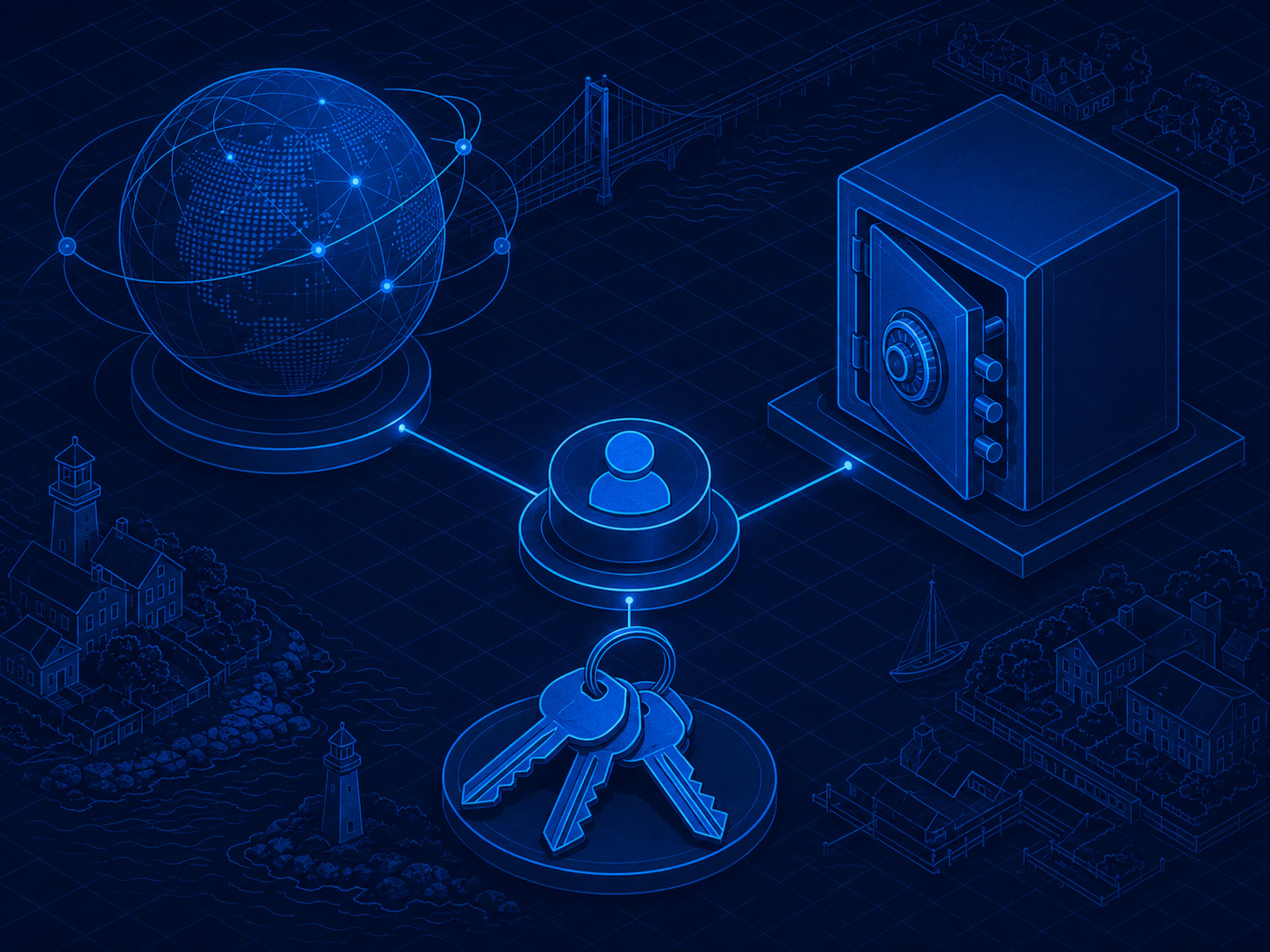 Ownership drawn plainly: the accounts, the domain, and the keys to a Darien business's site, all in your name.
