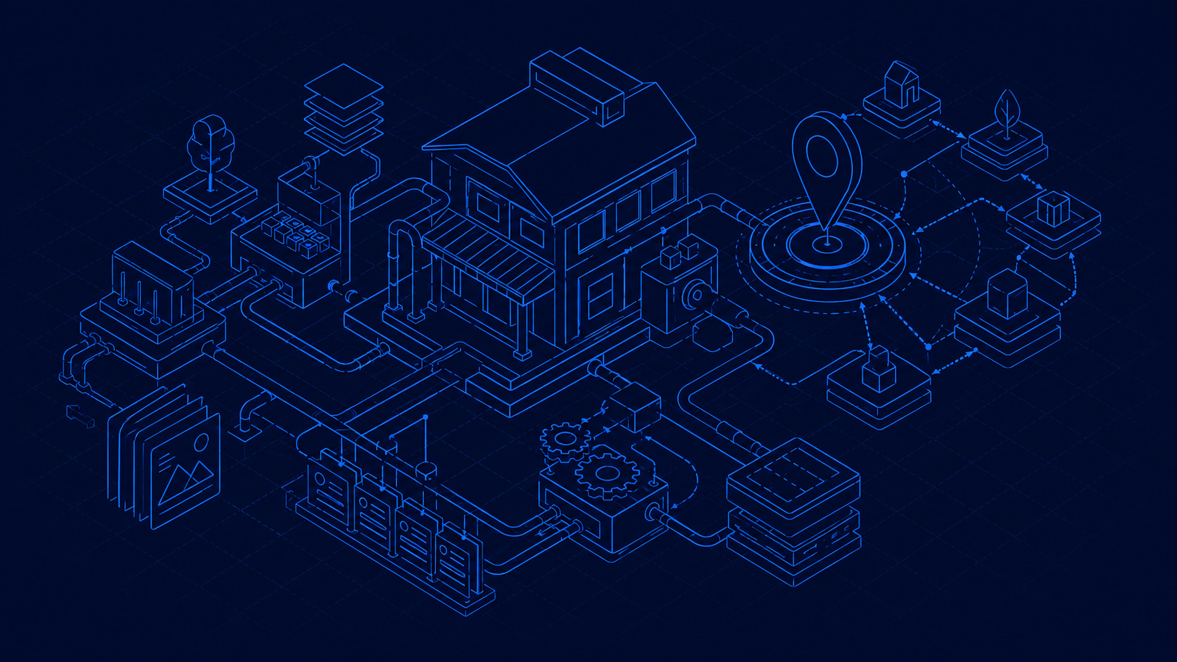 A custom Darien site and the local search work behind it, drawn as one machine rather than two.