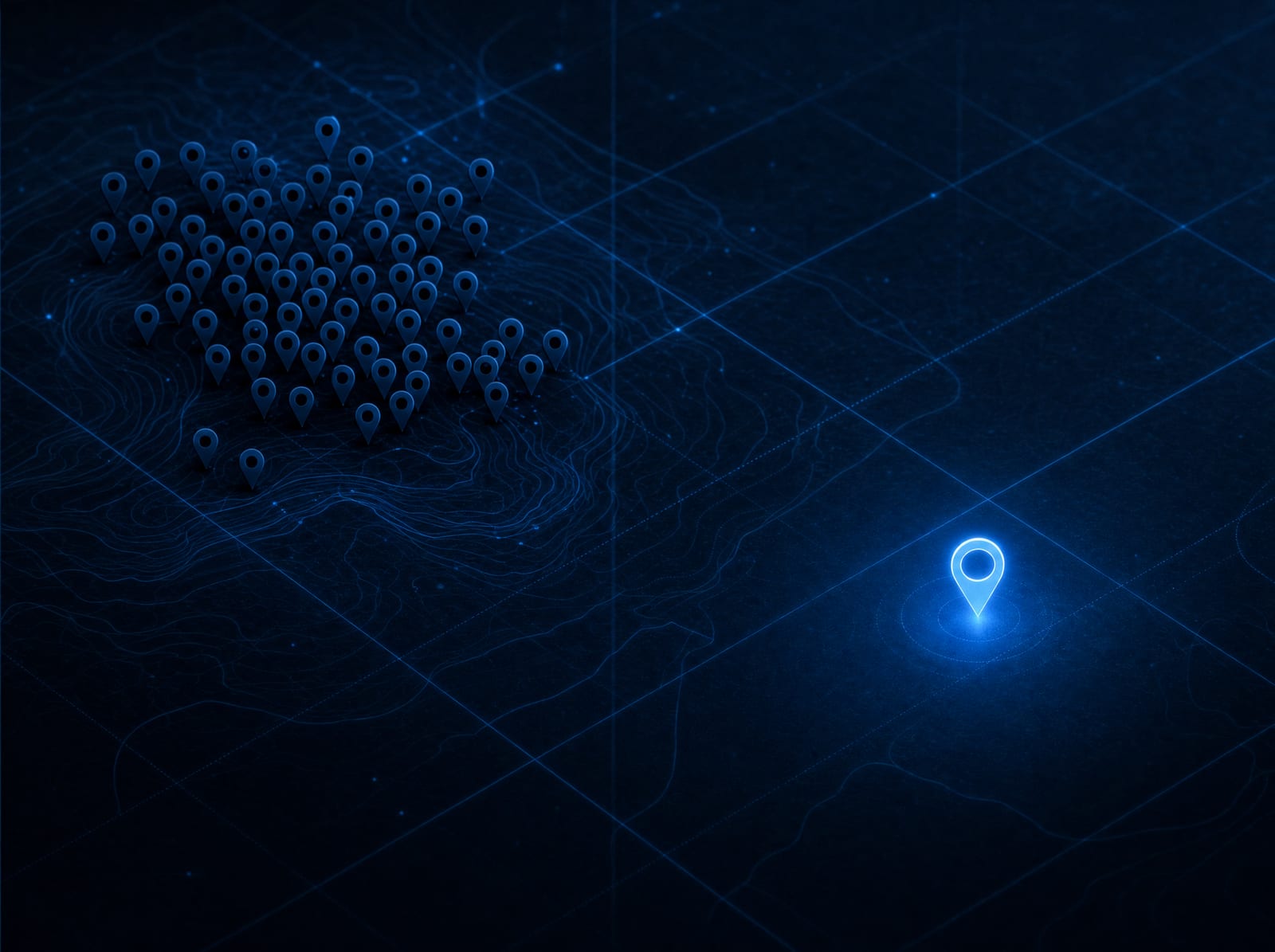 Competitors clustered in one spot, and the open ground where you actually stand.