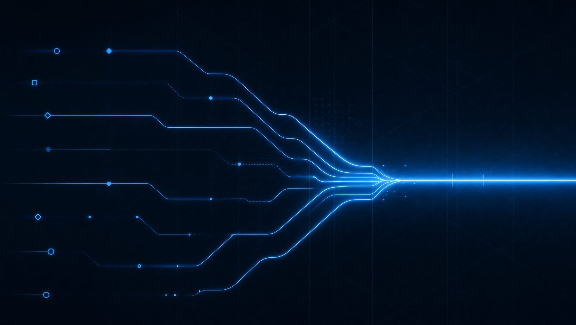 Several marketing channels drawn as separate lines that converge into one path.
