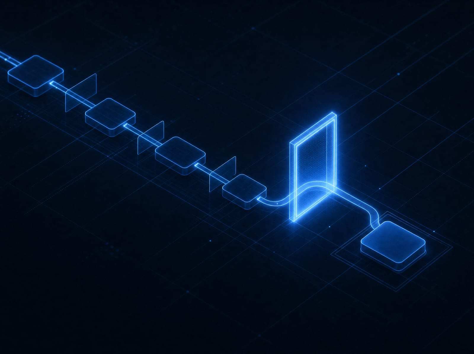 A workflow running on its own, pausing at a single human checkpoint before the step that matters.