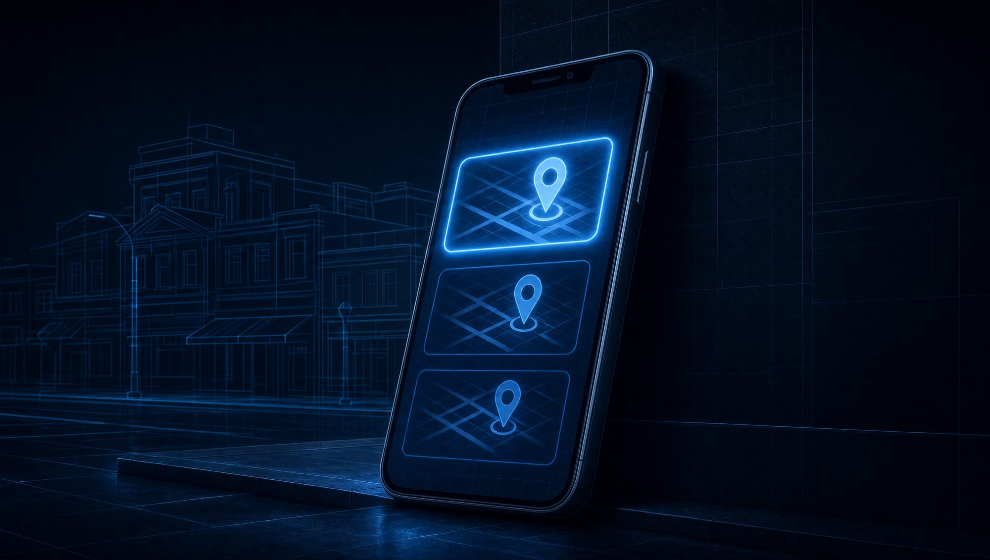 A phone held up on a busy East Bay street, three results deep, one thumb deciding.