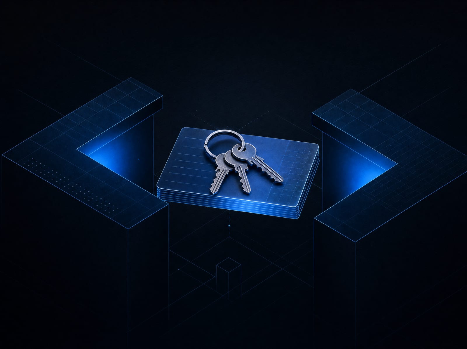 The handover, drawn as it feels: keys and the customer list changing hands, nothing held back.