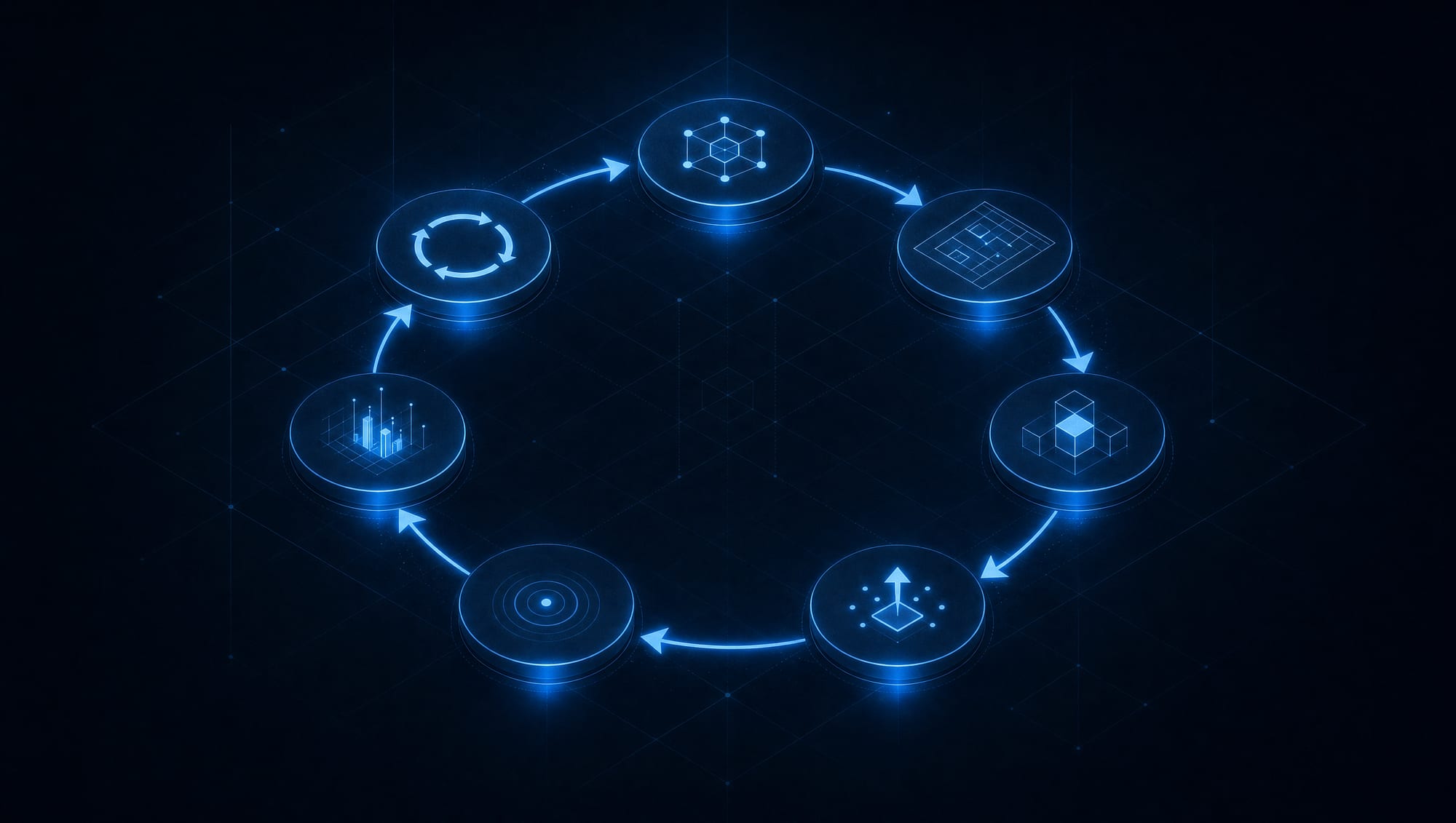 Plan, create, publish, listen, measure, repeat: the loop drawn as a working rhythm.