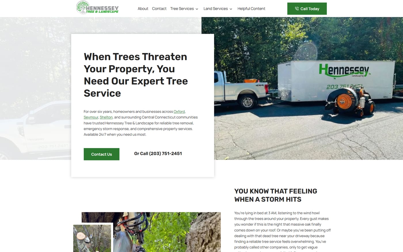 El sitio web de Hennessey Tree Service que construimos