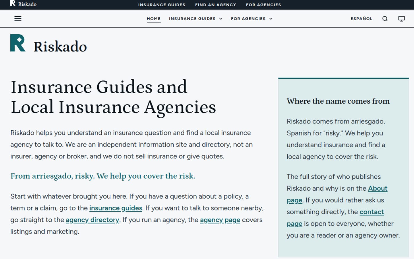 The Riskado website built by Web Leveling