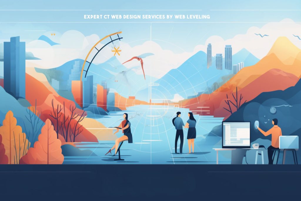 Flat depiction of a modern website interface with Connecticut landmarks or themes.