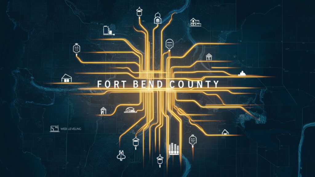 Vector illustration of data flowing through Fort Bend County