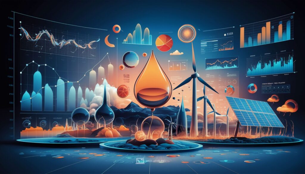 Vector illustration of data visualization tools and energy industry symbols