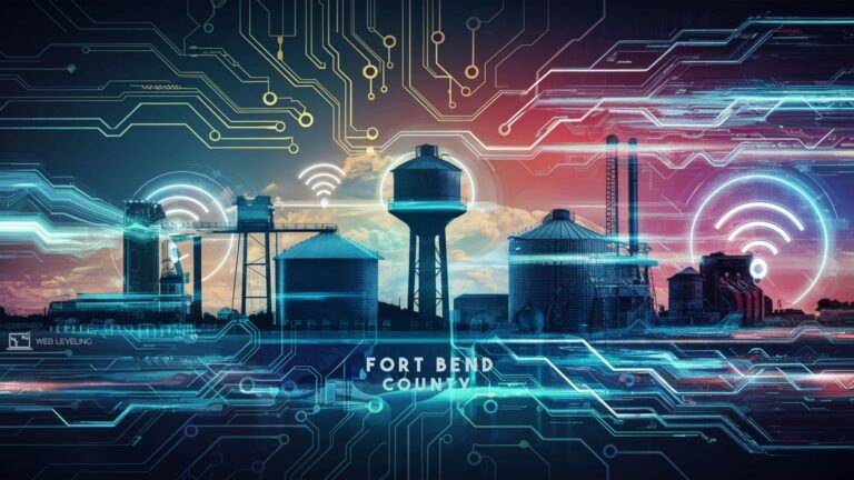 Vector illustration of Fort Bend County skyline with digital elements